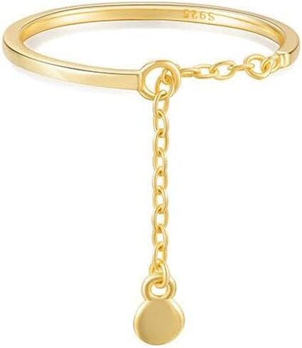 OIDIMS Dangling Charm Round Coin Sterling Silver Ring for Women Tassel Chain Adjustable Sackable Finger Band Link Chain Statment Ring Engagement Promise Rings Fashion Wedding Party Jewelry Gift in Saudi Arabia