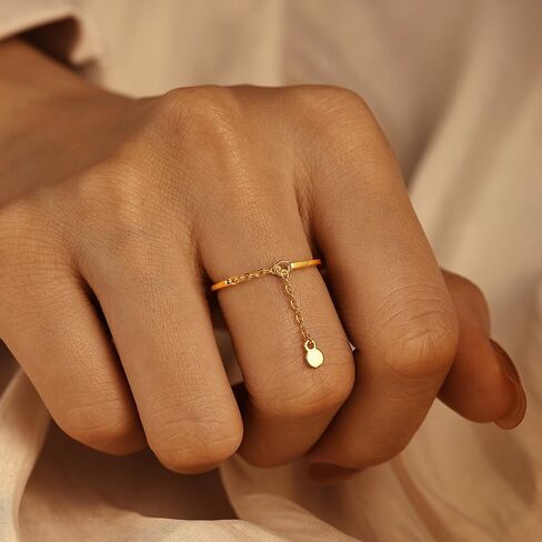 OIDIMS Dangling Charm Round Coin Sterling Silver Ring for Women Tassel Chain Adjustable Sackable Finger Band Link Chain Statment Ring Engagement Promise Rings Fashion Wedding Party Jewelry Gift in Saudi Arabia
