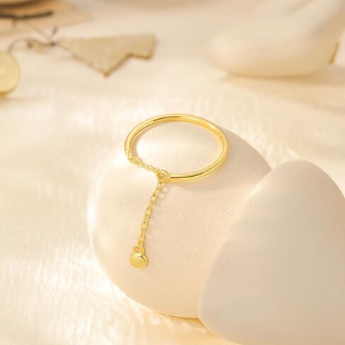 OIDIMS Dangling Charm Round Coin Sterling Silver Ring for Women Tassel Chain Adjustable Sackable Finger Band Link Chain Statment Ring Engagement Promise Rings Fashion Wedding Party Jewelry Gift in Saudi Arabia
