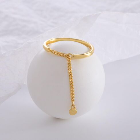 OIDIMS Dangling Charm Round Coin Sterling Silver Ring for Women Tassel Chain Adjustable Sackable Finger Band Link Chain Statment Ring Engagement Promise Rings Fashion Wedding Party Jewelry Gift in Saudi Arabia