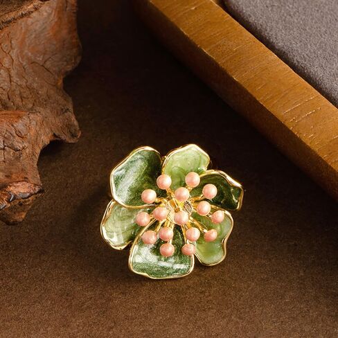 Kokoma Vintage Camellia Flower Statement Ring for Women Shiny Green Enamel Floral Ring Engagement Eternity Rings Wedding Band Adjustable Fashion Jewelry in Saudi Arabia