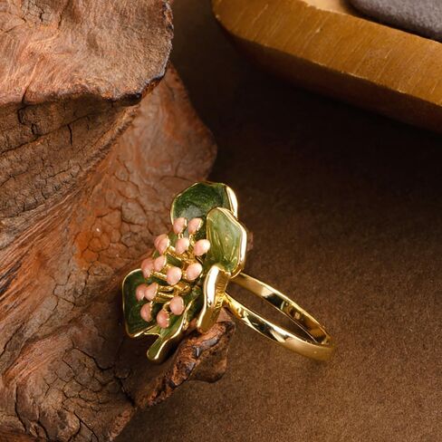 Kokoma Vintage Camellia Flower Statement Ring for Women Shiny Green Enamel Floral Ring Engagement Eternity Rings Wedding Band Adjustable Fashion Jewelry in Saudi Arabia