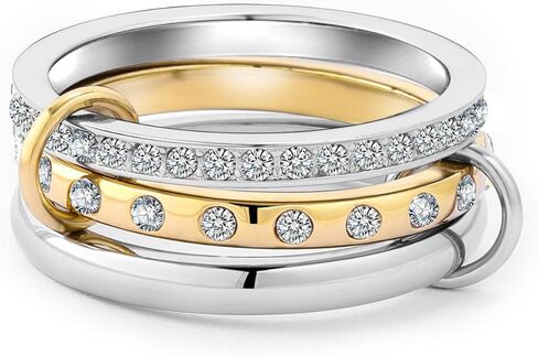 Stackable Rings for Women Non Tarnish: 18K Gold and Silver Rings Interlocking Ring Stack Set Mixed Metal Ring - Statement Rings for Women Dainty CZ Thumb Band Two-Tone Fashion Jewelry Gifts for Women in Saudi Arabia