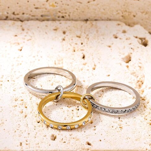 Stackable Rings for Women Non Tarnish: 18K Gold and Silver Rings Interlocking Ring Stack Set Mixed Metal Ring - Statement Rings for Women Dainty CZ Thumb Band Two-Tone Fashion Jewelry Gifts for Women in Saudi Arabia