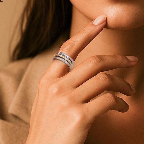 Stackable Rings for Women Non Tarnish: 18K Gold and Silver Rings Interlocking Ring Stack Set Mixed Metal Ring - Statement Rings for Women Dainty CZ Thumb Band Two-Tone Fashion Jewelry Gifts for Women in Saudi Arabia