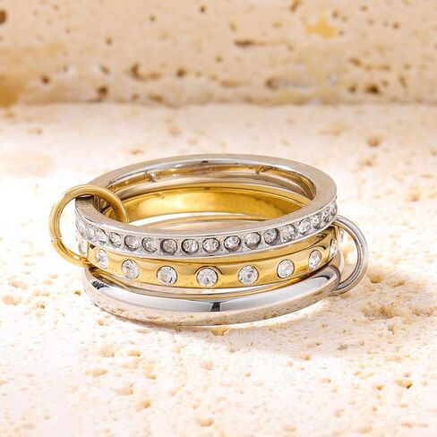 Stackable Rings for Women Non Tarnish: 18K Gold and Silver Rings Interlocking Ring Stack Set Mixed Metal Ring - Statement Rings for Women Dainty CZ Thumb Band Two-Tone Fashion Jewelry Gifts for Women in Saudi Arabia