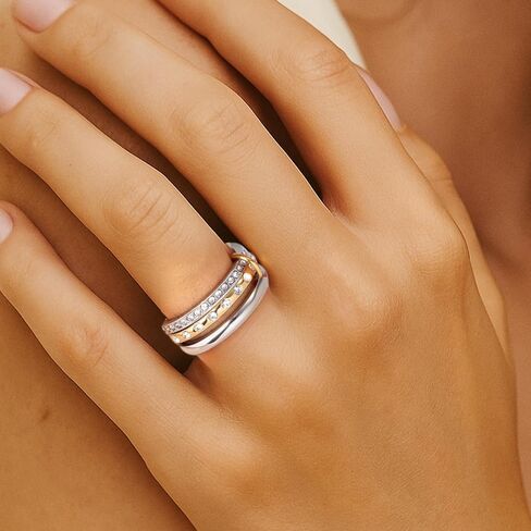 Stackable Rings for Women Non Tarnish: 18K Gold and Silver Rings Interlocking Ring Stack Set Mixed Metal Ring - Statement Rings for Women Dainty CZ Thumb Band Two-Tone Fashion Jewelry Gifts for Women in Saudi Arabia