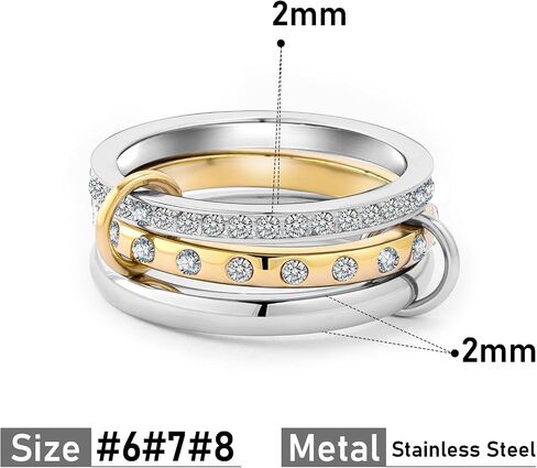 Stackable Rings for Women Non Tarnish: 18K Gold and Silver Rings Interlocking Ring Stack Set Mixed Metal Ring - Statement Rings for Women Dainty CZ Thumb Band Two-Tone Fashion Jewelry Gifts for Women in Saudi Arabia