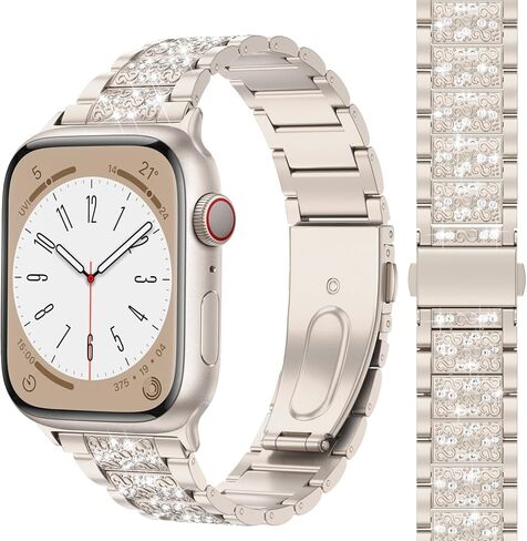 MARGE PLUS Compatible with Bling Apple Watch Band Women 38mm 40mm 41mm Series 10 9 8 7 6 5 4 3 2 1 SE, Upgraded Sparkle Replacement Bracelet iWatch Band, Diamond Rhinestone Stainless Steel Metal Strap in Kuwait