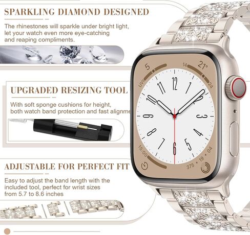 MARGE PLUS Compatible with Bling Apple Watch Band Women 38mm 40mm 41mm Series 10 9 8 7 6 5 4 3 2 1 SE, Upgraded Sparkle Replacement Bracelet iWatch Band, Diamond Rhinestone Stainless Steel Metal Strap in Kuwait