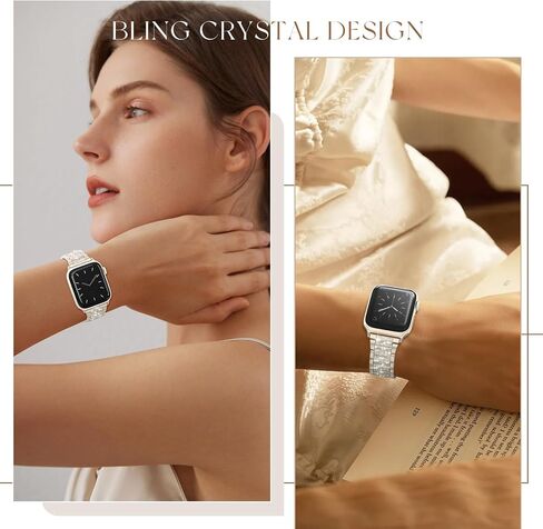 MARGE PLUS Compatible with Bling Apple Watch Band Women 38mm 40mm 41mm Series 10 9 8 7 6 5 4 3 2 1 SE, Upgraded Sparkle Replacement Bracelet iWatch Band, Diamond Rhinestone Stainless Steel Metal Strap in Kuwait
