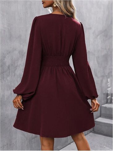 Soly Hux Women's Elegant Dress v Neck Long Long Gereve High Weist Swing Prom Cocktail Cocktail Dresses in Kuwait