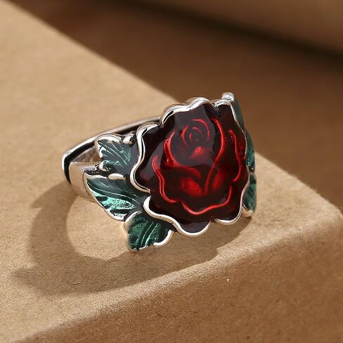 Haixian Fashion Rose Peony Flower Dite Ring ، Fild Sight Plessed Plated Ploral Finamel Band Band Jewelry for Women in Kuwait