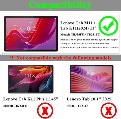 واقي شاشة لجهاز Lenovo Tab M11 (2024) مقاس 11 بوصة، طبقة من الزجاج المقوى عالي الدقة بالكامل، شفاف عالي الدقة، صلابة 9H، بدون فقاعات [عبوة من قطعتين] in Kuwait