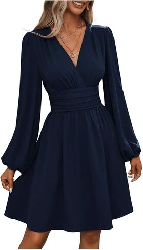 Soly Hux Women's Elegant Dress v Neck Long Long Gereve High Weist Swing Prom Cocktail Cocktail Dresses in Kuwait