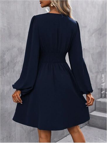 Soly Hux Women's Elegant Dress v Neck Long Long Gereve High Weist Swing Prom Cocktail Cocktail Dresses in Kuwait