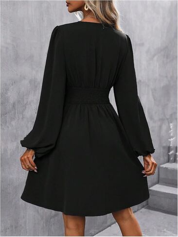 SOLY HUX Women's Elegant Dress V Neck Long Sleeve High Waist Swing Prom Cocktail Short Dresses in Saudi Arabia