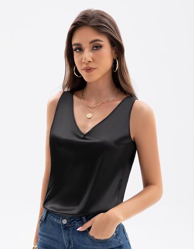 4 Pack Women's Tank Tops Silk Satin V Neck Sleeveless Blouse Summer Basic Camisole Shirt in Saudi Arabia