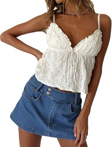 النساء المراهقات لطيف babydoll قمم y2k الدانتيل الزهور تقليم الكاميسول كشكش دبابة أعلى الصيف flowy peplum أعلى الشارع in Saudi Arabia