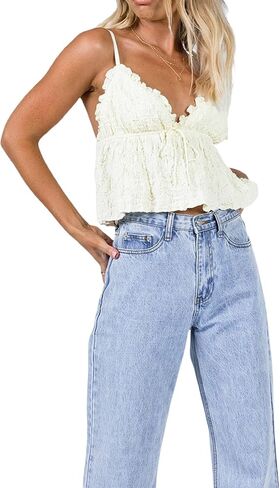 النساء المراهقات لطيف babydoll قمم y2k الدانتيل الزهور تقليم الكاميسول كشكش دبابة أعلى الصيف flowy peplum أعلى الشارع in Saudi Arabia