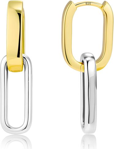 Gold Plated Two Tone Link Dangle Earrings for Women Trendy Paperclip Silver Drop Earrings Convertible Link Chain Earing in Saudi Arabia