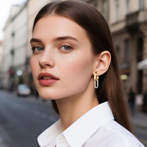 Gold Plated Two Tone Link Dangle Earrings for Women Trendy Paperclip Silver Drop Earrings Convertible Link Chain Earing in Saudi Arabia