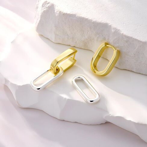 Gold Plated Two Tone Link Dangle Earrings for Women Trendy Paperclip Silver Drop Earrings Convertible Link Chain Earing in Saudi Arabia