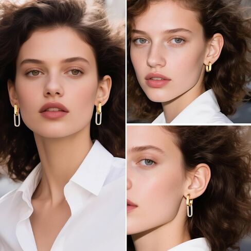 Gold Plated Two Tone Link Dangle Earrings for Women Trendy Paperclip Silver Drop Earrings Convertible Link Chain Earing in Saudi Arabia