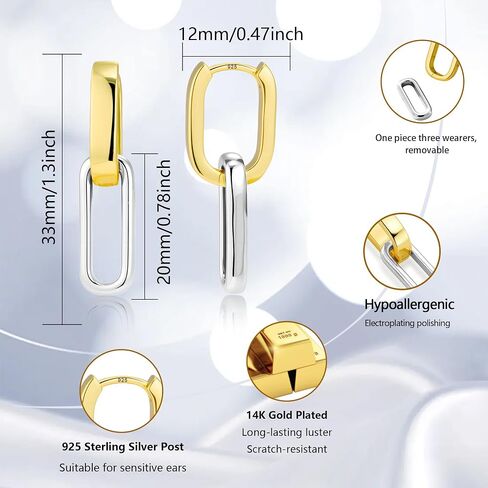 Gold Plated Two Tone Link Dangle Earrings for Women Trendy Paperclip Silver Drop Earrings Convertible Link Chain Earing in Saudi Arabia
