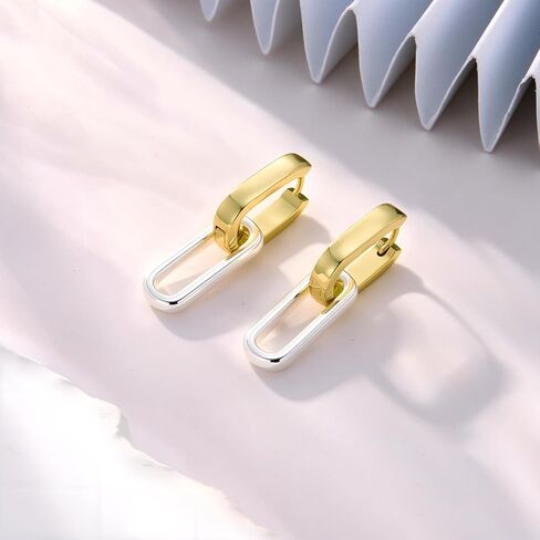 Gold Plated Two Tone Link Dangle Earrings for Women Trendy Paperclip Silver Drop Earrings Convertible Link Chain Earing in Saudi Arabia