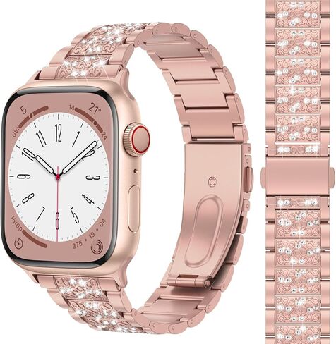 MARGE PLUS Compatible with Bling Apple Watch Band Women 38mm 40mm 41mm Series 10 9 8 7 6 5 4 3 2 1 SE, Upgraded Sparkle Replacement Bracelet iWatch Band, Diamond Rhinestone Stainless Steel Metal Strap in Kuwait