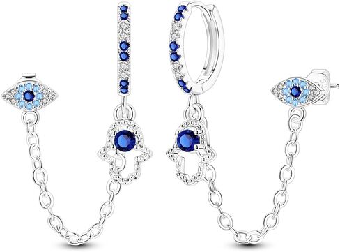 Parmuz Dangle Hoop Earrings for Women, 925 Sterling Silver Small Huggie Star Moon Butterfly Pearl Teardrop Chain tassel Dainty Drop Statement Earring in Kuwait