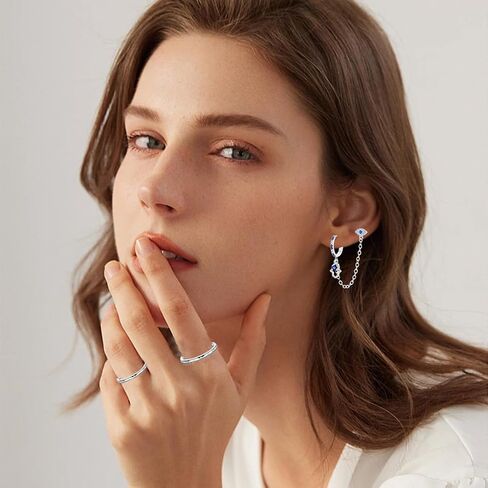 Parmuz Dangle Hoop Earrings for Women, 925 Sterling Silver Small Huggie Star Moon Butterfly Pearl Teardrop Chain tassel Dainty Drop Statement Earring in Kuwait