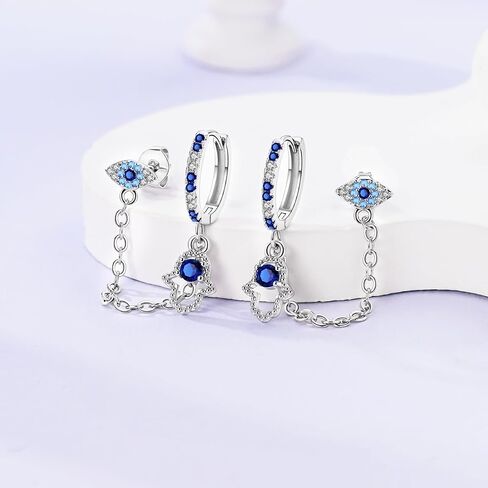 Parmuz Dangle Hoop Earrings for Women, 925 Sterling Silver Small Huggie Star Moon Butterfly Pearl Teardrop Chain tassel Dainty Drop Statement Earring in Kuwait