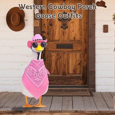 غرب رعاة البقر شرفة أوزة ملابس 23 "/17" العشب الأسمنت أوزة تمثال الملابس قبعة رعاة البقر و bandana وشاح in Kuwait