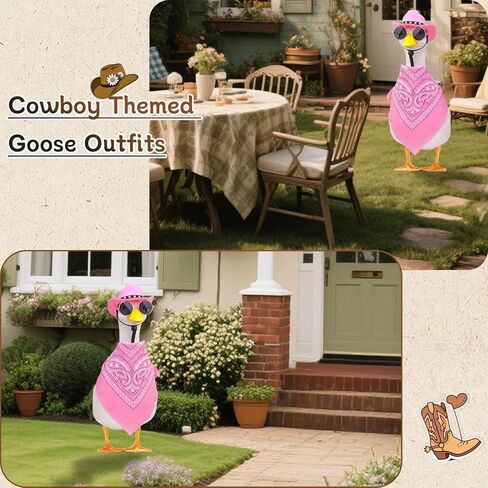 غرب رعاة البقر شرفة أوزة ملابس 23 "/17" العشب الأسمنت أوزة تمثال الملابس قبعة رعاة البقر و bandana وشاح in Kuwait