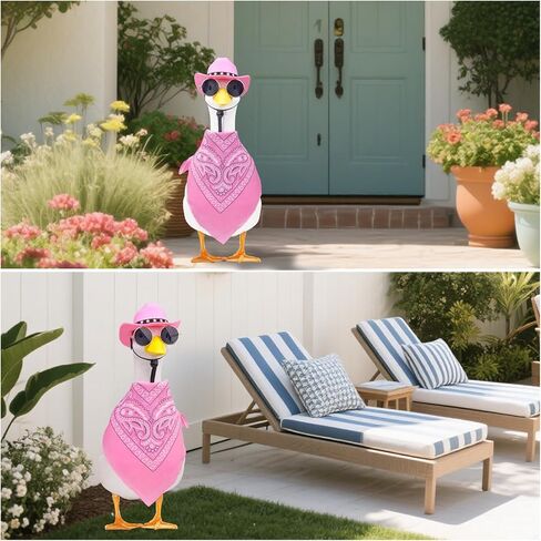 غرب رعاة البقر شرفة أوزة ملابس 23 "/17" العشب الأسمنت أوزة تمثال الملابس قبعة رعاة البقر و bandana وشاح in Kuwait