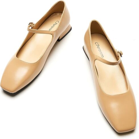 C.Paravano Women's Mary Jane Flats Adjustable Strap & Square Toe | Memory Foam Comfort | Perfect for Office, Weddings, Travel in Kuwait