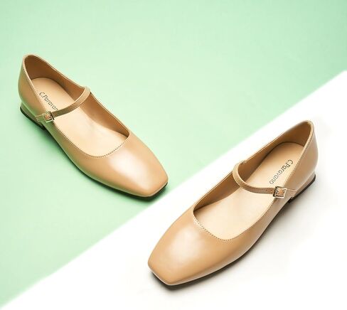 C.Paravano Women's Mary Jane Flats Adjustable Strap & Square Toe | Memory Foam Comfort | Perfect for Office, Weddings, Travel in Kuwait