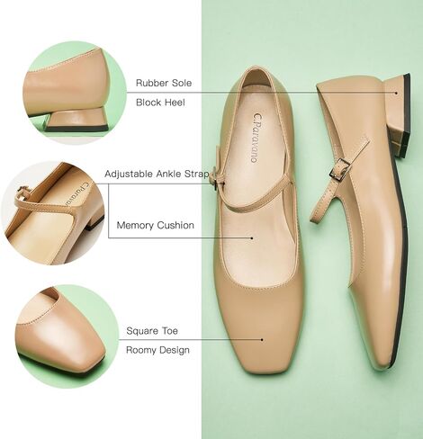 C.Paravano Women's Mary Jane Flats Adjustable Strap & Square Toe | Memory Foam Comfort | Perfect for Office, Weddings, Travel in Kuwait