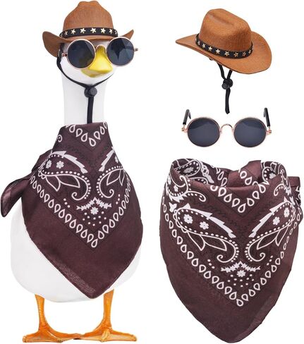 غرب رعاة البقر شرفة أوزة ملابس 23 "/17" العشب الأسمنت أوزة تمثال الملابس قبعة رعاة البقر و bandana وشاح in Kuwait