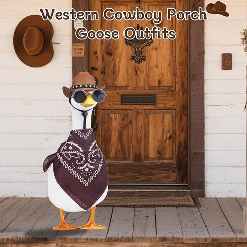 غرب رعاة البقر شرفة أوزة ملابس 23 "/17" العشب الأسمنت أوزة تمثال الملابس قبعة رعاة البقر و bandana وشاح in Kuwait