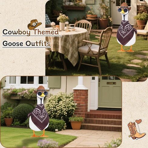 غرب رعاة البقر شرفة أوزة ملابس 23 "/17" العشب الأسمنت أوزة تمثال الملابس قبعة رعاة البقر و bandana وشاح in Kuwait