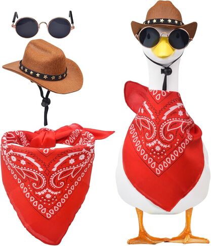 Western Cowboy Porch Goose Outfits for 23"/17" Lawn Cement Goose Statue Clothes Cowboy Hat and Bandana Scarf in Kuwait
