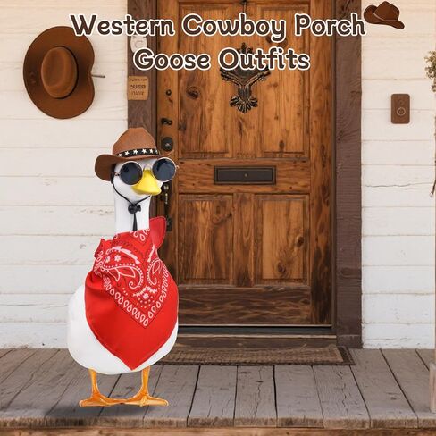 Western Cowboy Porch Goose Outfits for 23"/17" Lawn Cement Goose Statue Clothes Cowboy Hat and Bandana Scarf in Kuwait