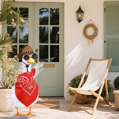 Western Cowboy Porch Goose Outfits for 23"/17" Lawn Cement Goose Statue Clothes Cowboy Hat and Bandana Scarf in Kuwait