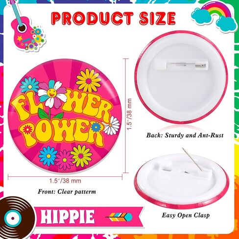 HOWAF 16 Pcs Hippie Accessories Hippie Pin Badge Button, Hippy Boho Peace Sign Flower Power Pins Badges Hippie Costume for Clothes and Bags Groovy Party, 60s 70s Hippie Party Decorations in Saudi Arabia