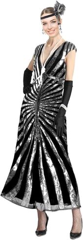 Women Floral V Neck Prom Evening Dress 1920s Flapper Cocktail Mermaid Hem Formal Gown W/Accessories Set in Kuwait