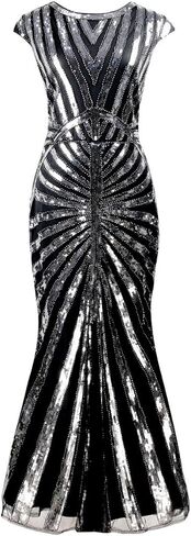 Women Floral V Neck Prom Evening Dress 1920s Flapper Cocktail Mermaid Hem Formal Gown W/Accessories Set in Kuwait