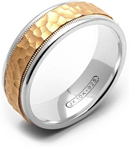 7 millimeters wide two-tone .925 sterling silver & 10K yellow gold hammered wedding band in Saudi Arabia